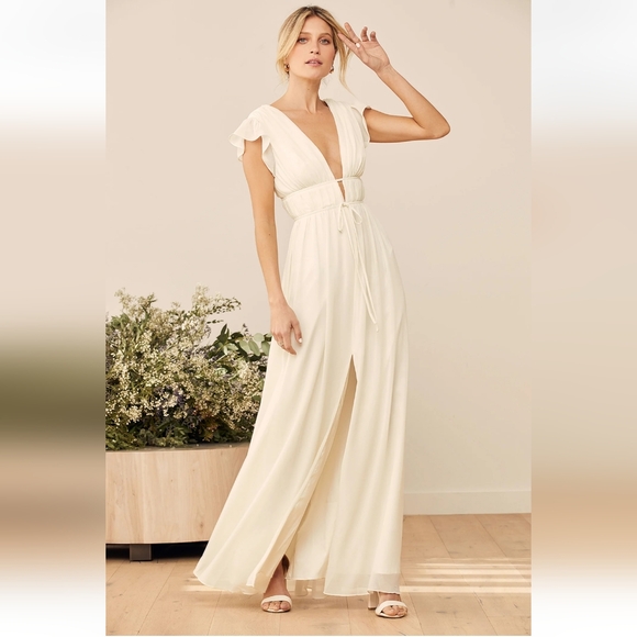 I'm All Yours Cream Ruffled Lulus  Maxi Dress - Picture 2 of 13